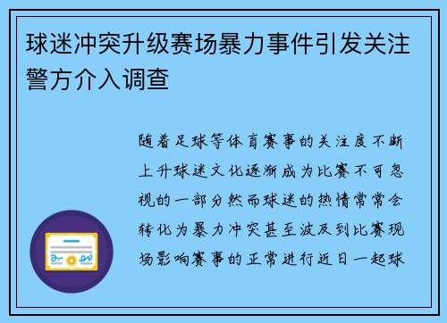 球迷冲突升级赛场暴力事件引发关注警方介入调查